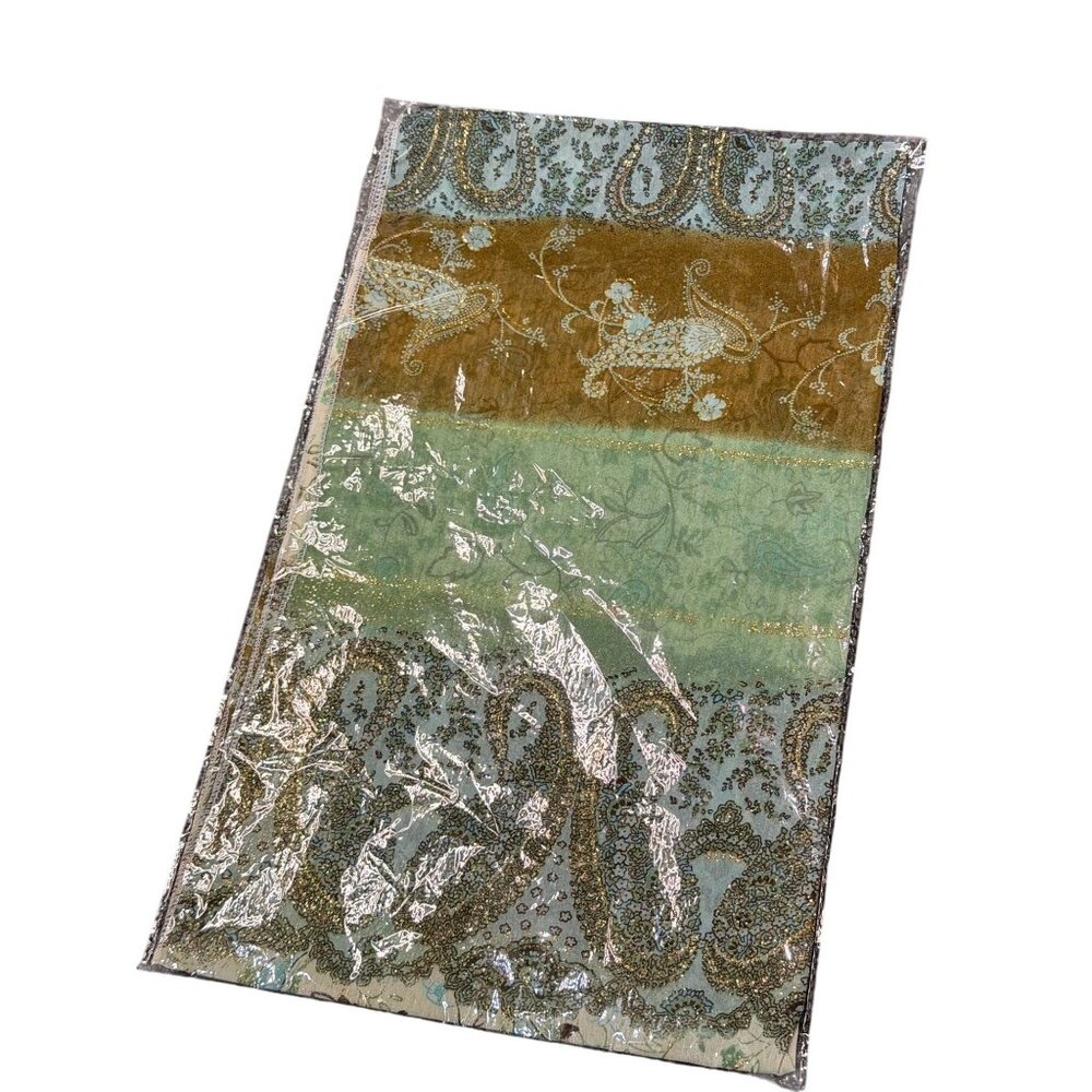 Paisley Floral Scarf Green Blue Gold Lightweight Stylish Wrap‎ Shawl Colorblock